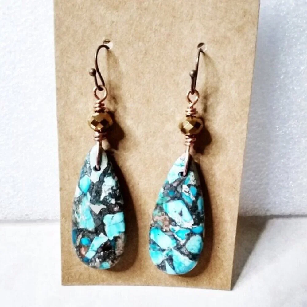Sea Sediment Jasper! X-Large Teardrop Earrings - SouthWestern + Costal Cowgirl - Picture 6 of 8